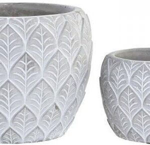 Zestaw Garnków Dkd Home Decor Szary Cement Liść Roślin 19x19x16cm